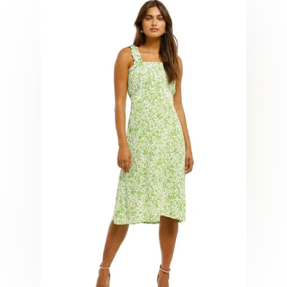 Faithfull The Brand Sz 6 Mae Green Floral Cottagecore  Midi Dress
